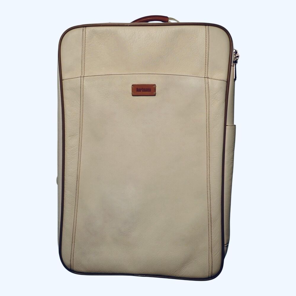 VTG Hartmann Cream Pebbled Grain Leather Rolling Suitcase Pre-Acquisition USA